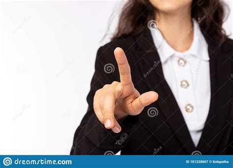 Businesswoman Push Finger To Touchscreen Collect Something Business