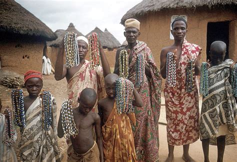 nigeria people african tribe nupe people displaying traditional glass beads bida nigeria
