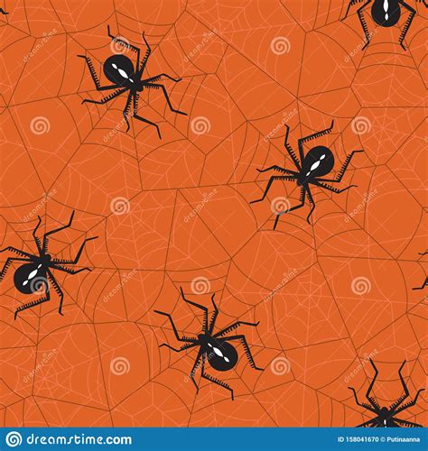 Halloween Vector Seamless Pattern With Black Widow Spiders And Spider