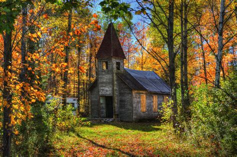 Download Fall Forest Abandoned Religious Church Hd Wallpaper