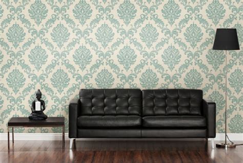 Free Download Contemporary Living Room With Damask Wallpaper 1025x690