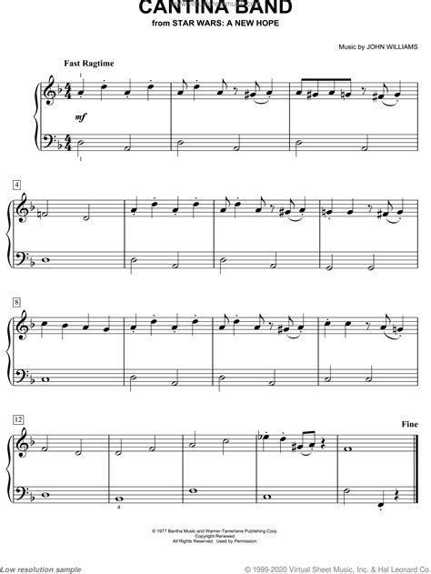 Cantina Band From Star Wars A New Hope Easy Sheet Music For Piano