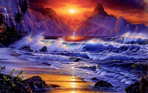 Beach Sunset Waves Desktop Wallpapers Top Free Beach Sunset Waves