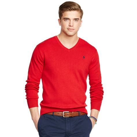 Polo Ralph Lauren Pima Cotton V Neck Sweater In Red For Men Charter