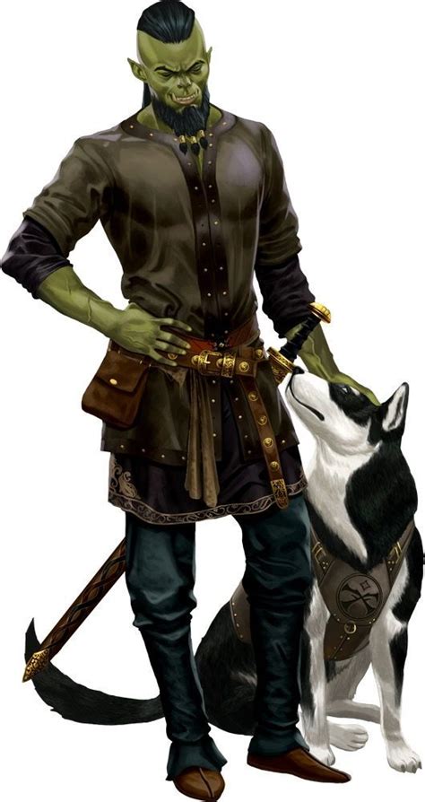 Half Orc Character Fighter With Sword And Pet Dog