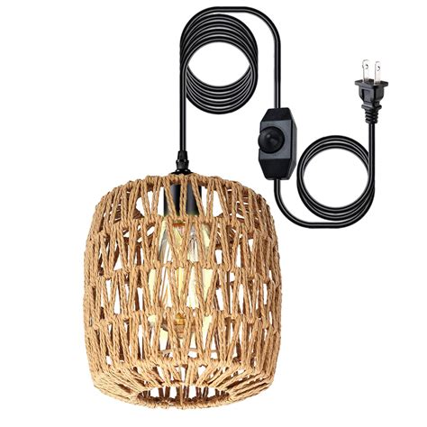 Buy Rattan Wicker Plug In Pendant Lighthanging Lamp W Dimmer Onoff