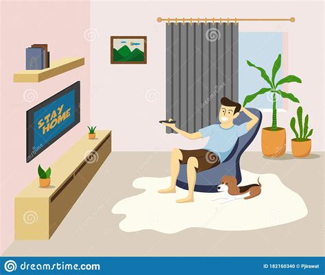 Flat Style Vector Illustration Of Cartoon Man Character Watching