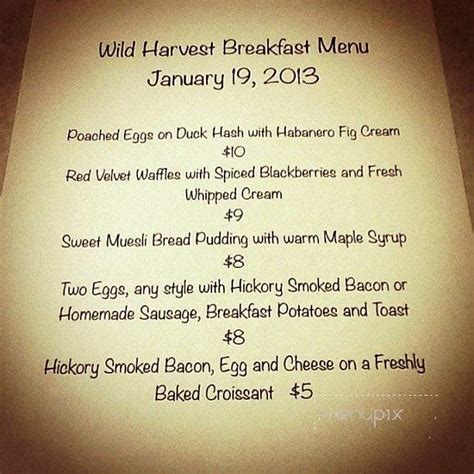 We're the place to discover new flavors, new favorites & new ideas, whatever those might be. Menu of Wild Harvest Bakery-Cafe-Catering in East ...