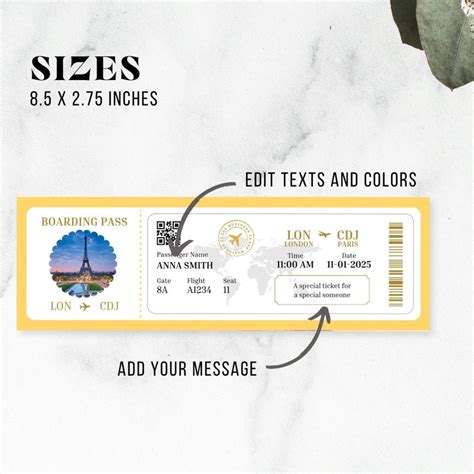 Editable Boarding Pass Template Airline Ticket Canva Printable Airplane Tickets Custom