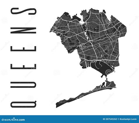 Queens Map Poster New York City Borough Street Map Stock Vector