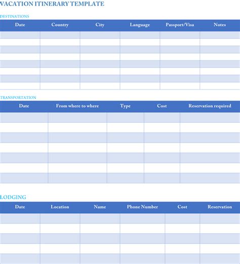 holiday itinerary templates  samples  word excel