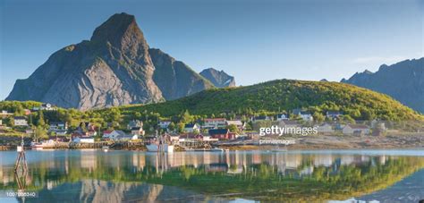 Norway Panoramic View Of Lofoten Islands In Norway With Sunset Scenic