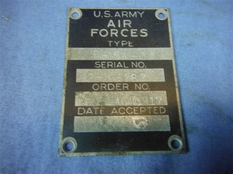 Military Antiques And Museum Uwa 0116 Wwii Usaaf R 6a Data Plate