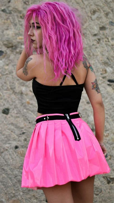 Tattooed Women Pretty In Pink Skater Skirt Steampunk Gothic