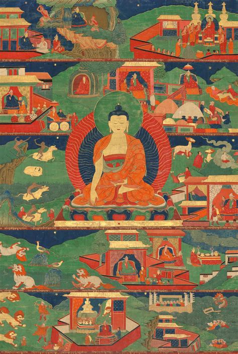A Thangka Depicting Scenes From The Past Lives Of Shakyamuni Buddha