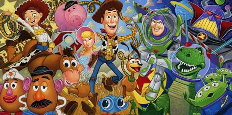 Cast Of Toys Toy Story Embellished Giclée On Canvas By Tim Rogerson