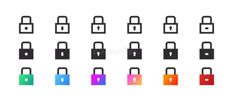 Lock Icons Security Symbol A Set Of Square Locks With Different Wells