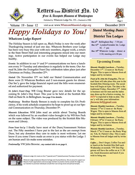 Newsletters Whatcom Masonic Lodge 151 Bellingham Washington