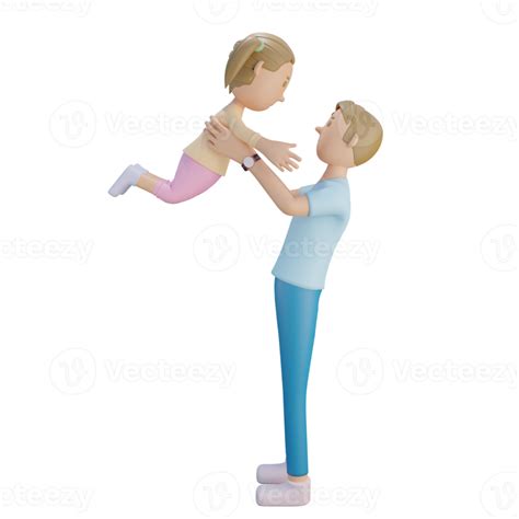 3d Render Father And Daughter Playing Together Illustration 8843173 Png