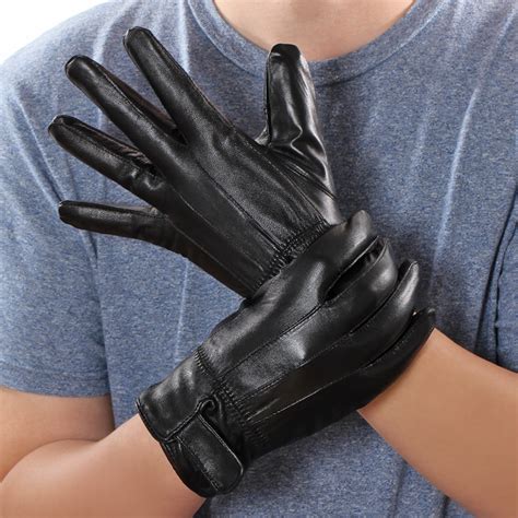 Men Gloves Leather Winter Warm Driving Gloves High Quality Black
