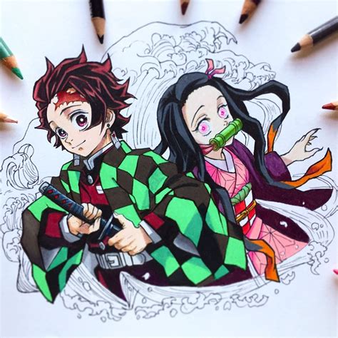 Tanjiro And Nezuko Drawing In 2022 Anime Drawings Animation