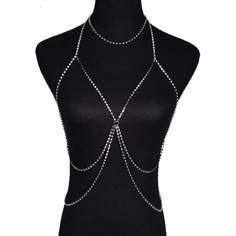 women rhinestone silver sexy bikini bra body chain jewelry for summer body chain body chain