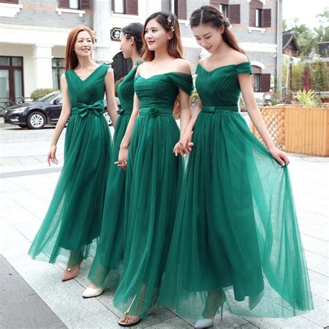 Similar bridesmaids hairstyles with a loose braid and intertwined curls are great for shoulder length hair or a slightly longer length. Emerald Green Bridesmaid Dresses Long Pleat Sweetheart Mixed Styles Ch - I sell what I love