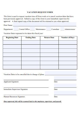 Sample Vacation Request Forms In Pdf Ms Word