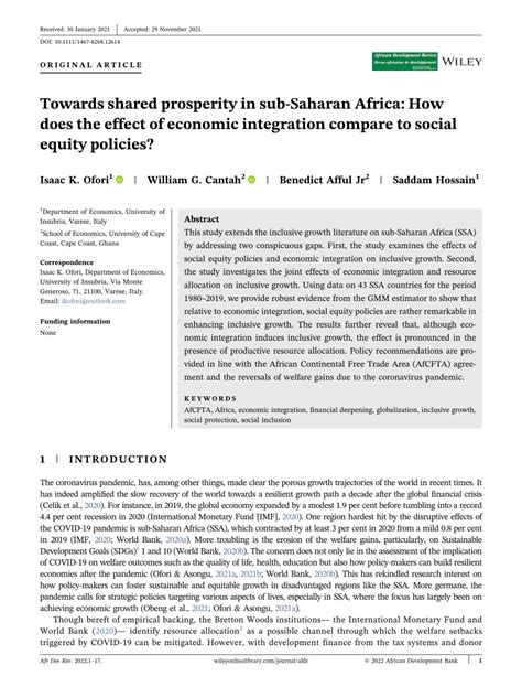 Pdf Towards Shared Prosperity In Sub Saharan Africa How Does The