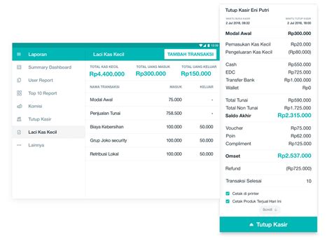 Program pemeriksaan kas• kas kecil,• harus sesuai dengan kasus dan siapkan kertas kerja ,• langkah perhitungan secara mendadak terhadap semua dana kas pada hari kerja pertama tahun buku 20xx dengan disaksikan oleh kasir. Aplikasi Kasir Online - majoo