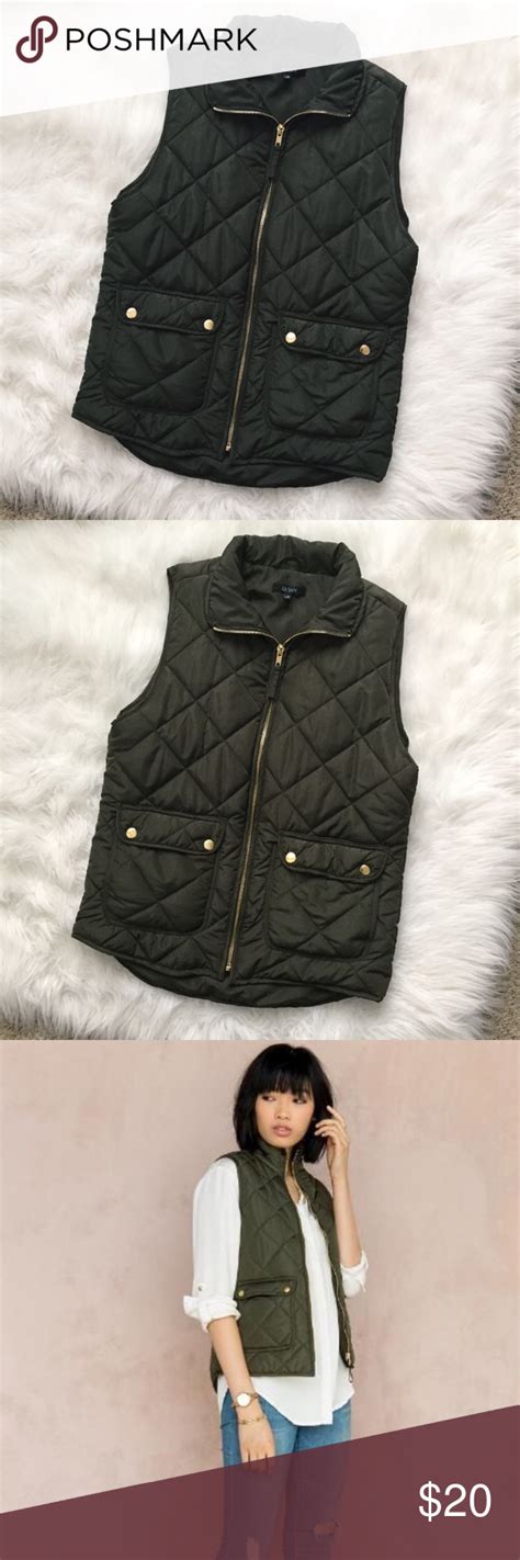 Quilted Puffer Vest In Olive Green Quilted Puffer Vest Women