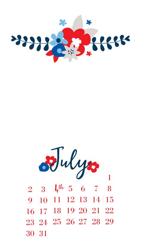 Download July Calendar In Floral Pattern Wallpaper