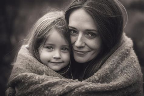 Madre E Hija Envueltas En Una Manta Foto Premium