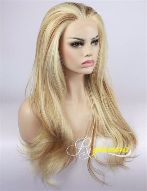 Mixed Blonde Brown Highlights Wig Straight Heat Resistant Synthetic