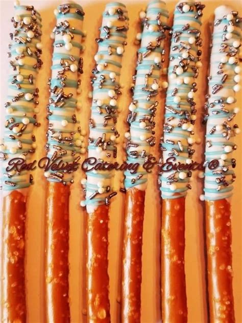 Blue White And Silver Chocolate Dipped Pretzel Rods Chocolate Dipped