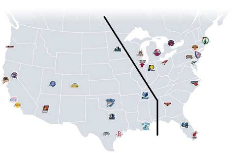 Map Of The Nbas 15 Western Conference Teams And 15 Eastern Conference