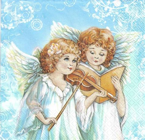 2 Paper Napkins Two Angels Singing And Playing Passioncreationcollection