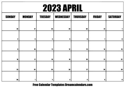 Free Printable April 2023 Calendar Zohal
