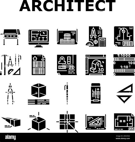 Engineer Construction Architect Icons Set Vector Stock Vector Image
