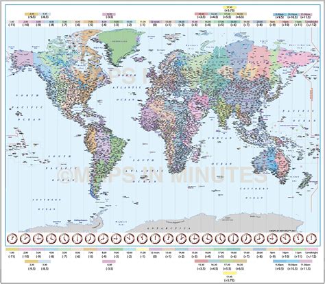 Detailed World Time Zones Map Illustrator Ai Cscc Editable Vector