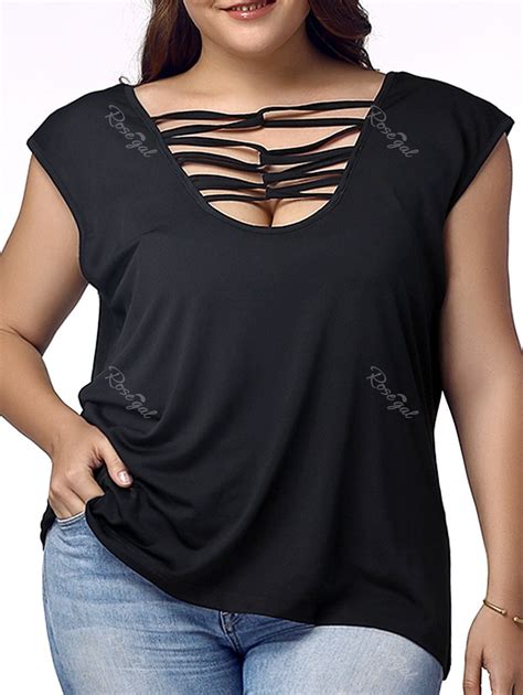OFF Stylish Plus Size Plunging Neck Criss Cross Top For Women Rosegal