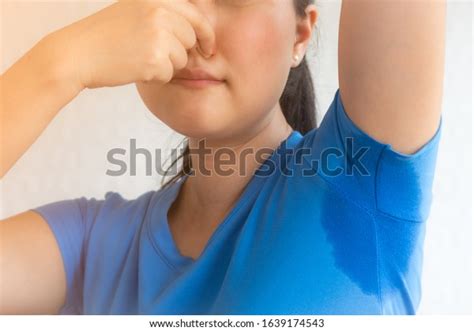 Closeup Asian Woman Hyperhidrosis Sweating Young Stock Photo 1639174543