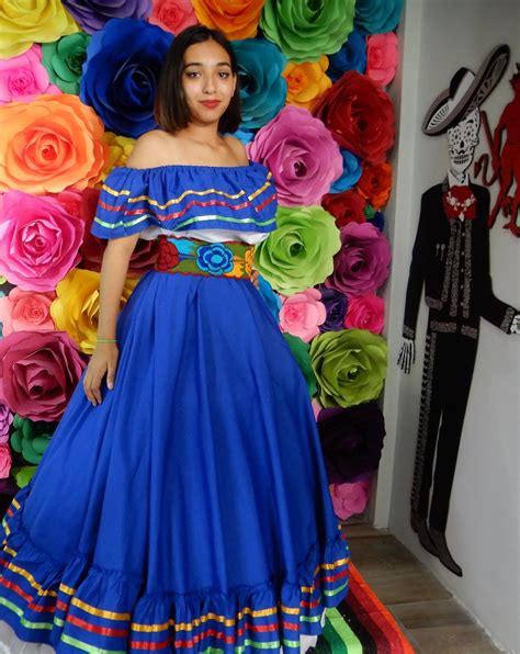 Mexican Dark Blue Dress With Top Handmade Beautiful Frida Etsy