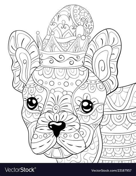 Adult Coloring Bookpage A Cute Dog With Christmas Vector Image