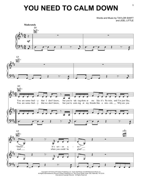 You Need To Calm Down Sheet Music By Taylor Swift For Pianokeyboard