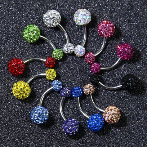 Double Crystal Ball Belly Button Rings 12colors Surgical Steel Sexy Women Crystal Rhinestone