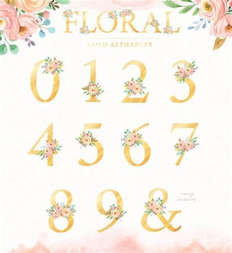 Floral Font And Numbers With Gold Foil