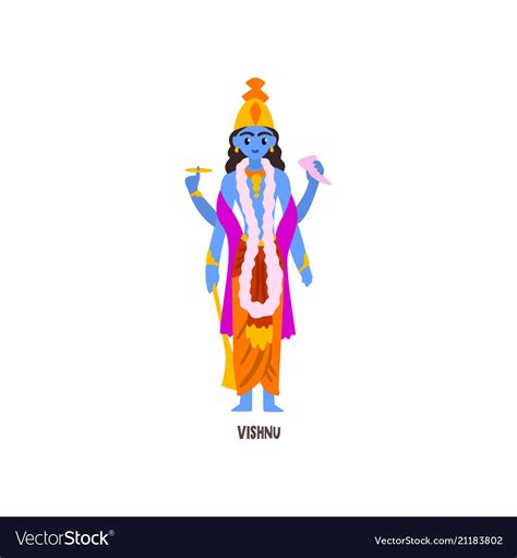 Vishnu Indian God Cartoon Character Royalty Free Vector