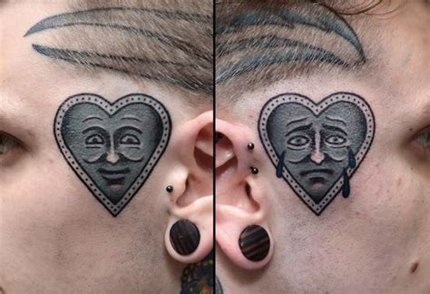 Old School Heart Face Tattoo By Philip Yarnell Sad Tattoo Heart Tattoo