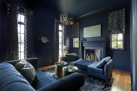 Harper Howey Interiors Dramatic Dark Blue Living Room Is Clad In Dark